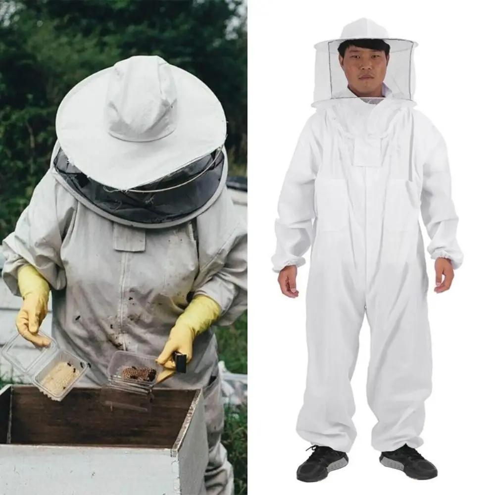 Professional Beekeepers Bee Suit Breathable Veil Hood Hat Beekeeping Suit Jumpsuit Anti-Bee Zipper Bee Repellent Clothing
