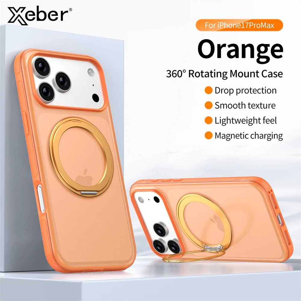 360 °   Rotierende magnetische Ring-Ständer-Hülle für Magsafe für iPhone 17 16 Pro Max, kabelloses Laden, matt, transparent, stoßfest