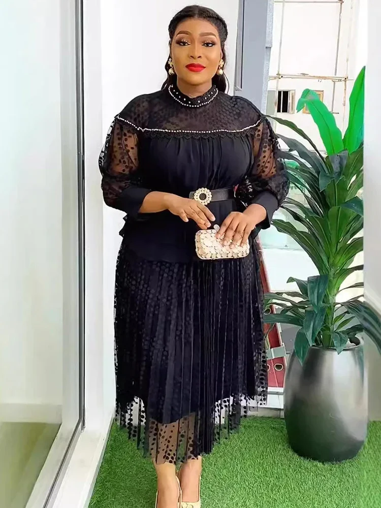 2025 Summer Dresses for Women Dubai African Wedding Party Prom Evening Gown Dashiki Pleated Maxi Robe Office Ladies Clothing