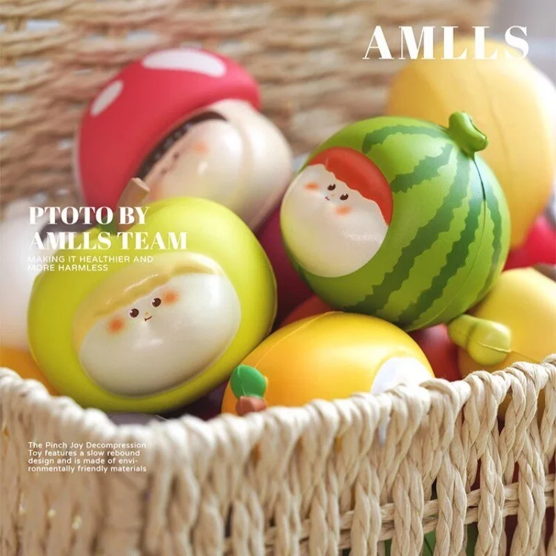 

Amlls Slow Rebound Pinch Toy Fruit Decompression Blind Box Cute Stress Relief Doll Farm Theme Desktop Decoration Gift For Women