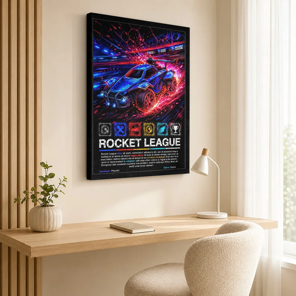 Rocket League Octane Action Canvas Poster Personalized Photo Graphic Wall Art For Console Gaming Corner, Video Game Fan Gift