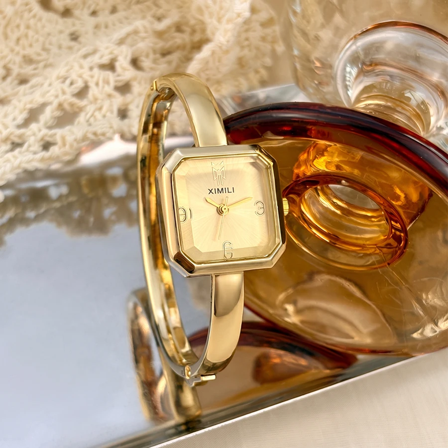 Stylish Square Domed Glass Dial Bangle Analog Ladies Wrist Watch