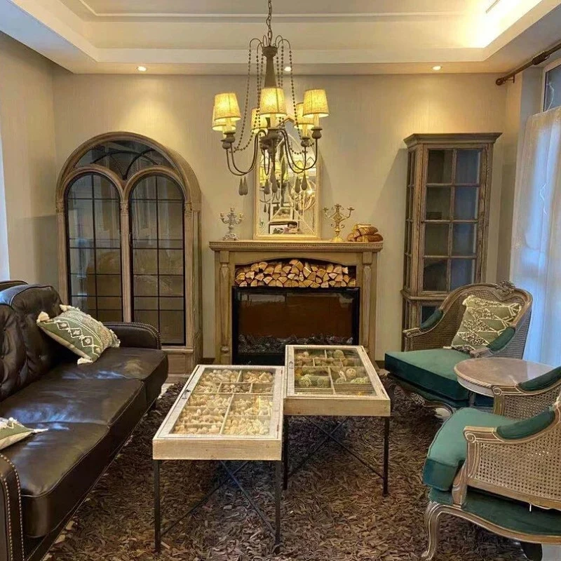 American Rural Solid Wood Chandelier European Style Living Room Dining Room Lamp Bedroom Homestay Iron Fabric Pendant Lamp