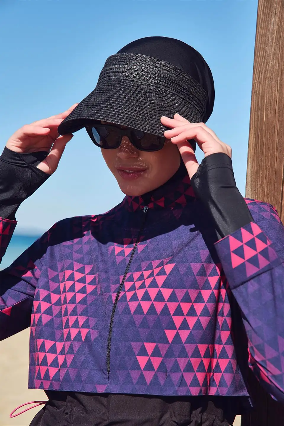 4 قطعة/المجموعة Burkini فام Musulmane الطباعة رياضية فضفاضة تناسب قابلة للتمدد UPF50-UV حماية ملابس السباحة مع سحاب