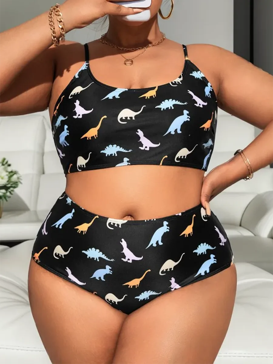 2024 Large Plus Size Print Bikini Two Piece High Waist Swimsuit Women Swimwear Female Bathing Suit Beachwear Swimming