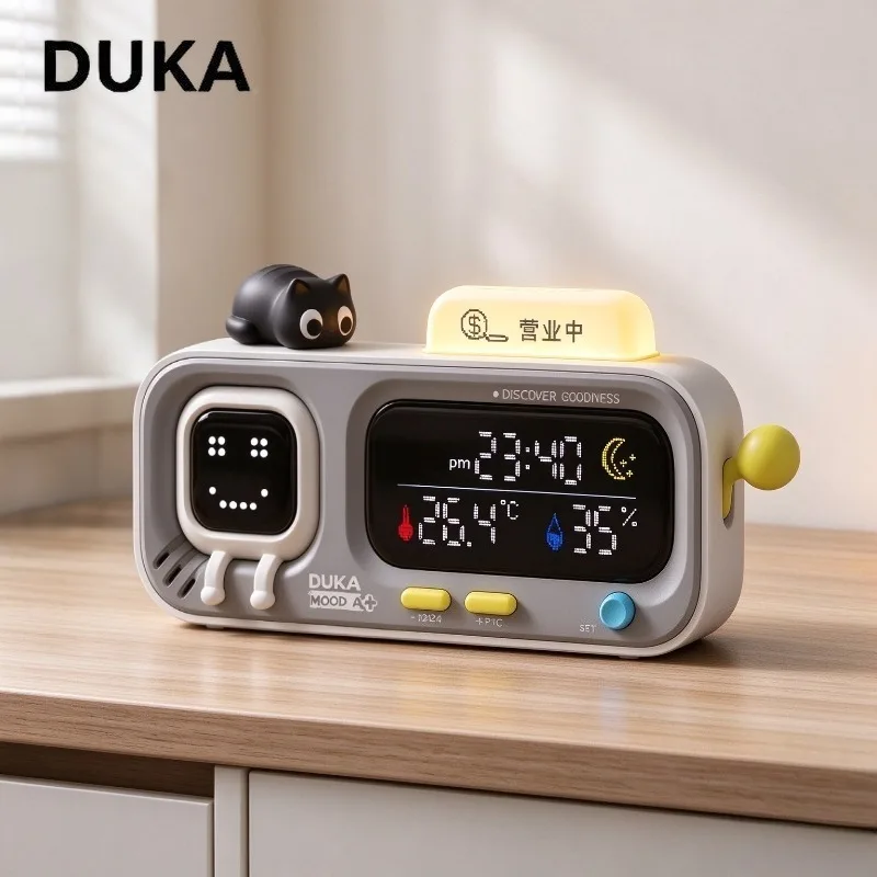 DUKA Smart Thermometer Hygrometer Clock Cute Desk Digital Humidity Monitor Rechargeable Indoor Temperature Meter for Home