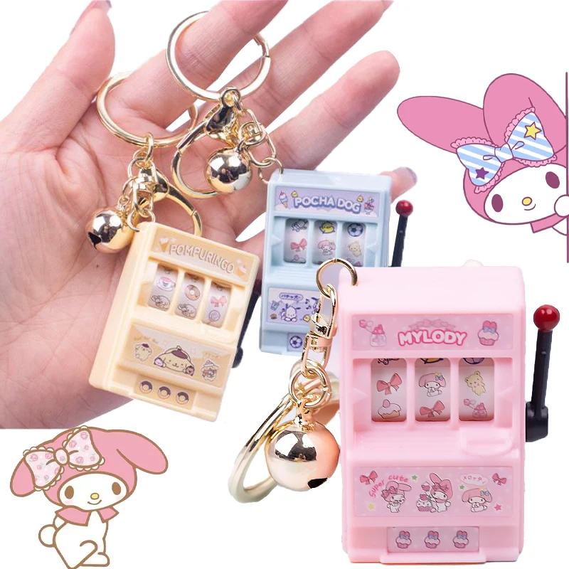 Lucky Jackpot Sanrioed Mini Fruit Slot Machine Key Chain My Melody Kuromi Cinnamoroll Keychains with Bell Funny Toys Kids Gift