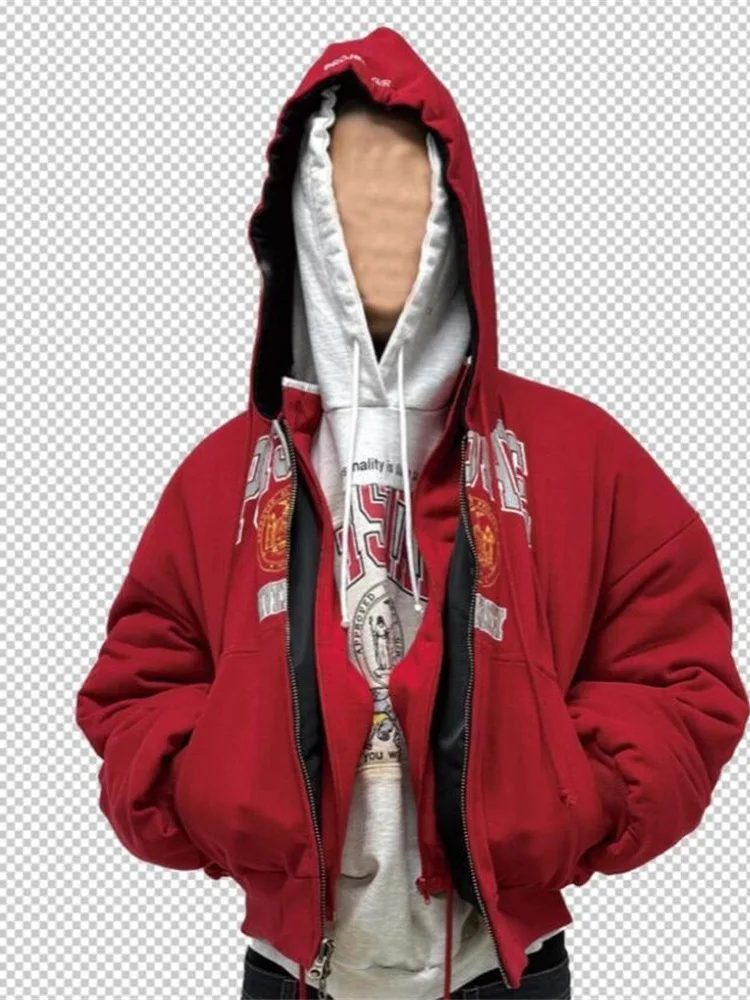 

ex Double-Sided Flight Silhouette Zipper Hoodie Cotton Jaet Open Cardigan Outerwear Warm Long Sve ort Length Casual