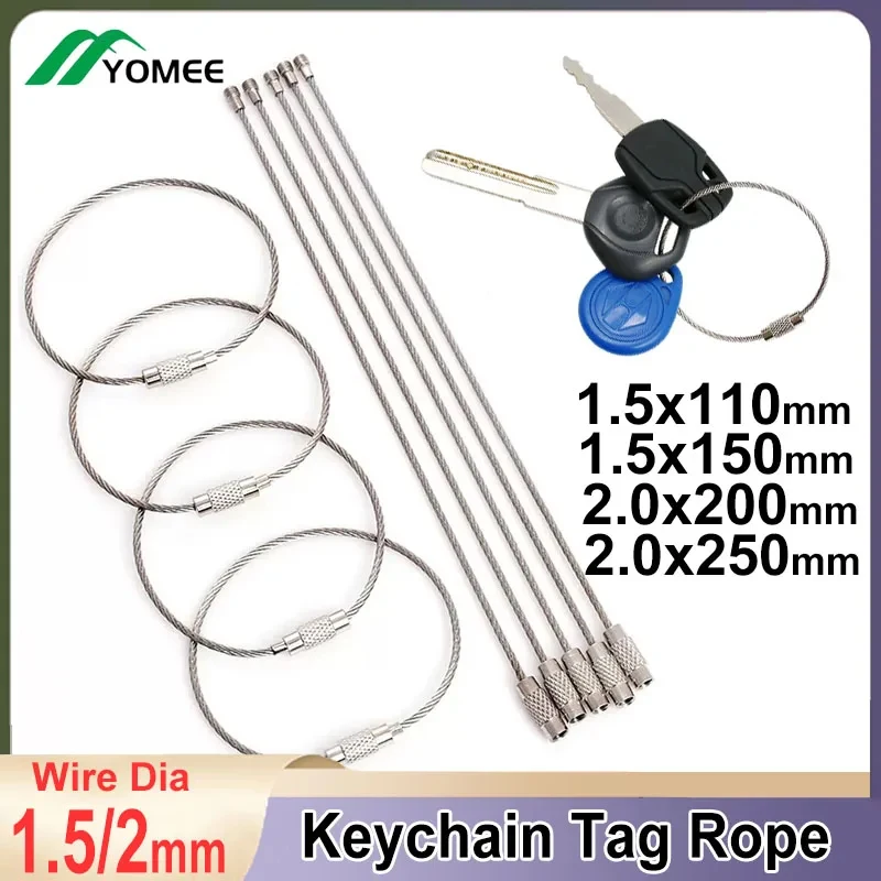 1/2/5/10Pcs Stainless Steel Wire Keychain Cable Rope Key Holder Keyring Outdoor Hiking Cable Key Ring