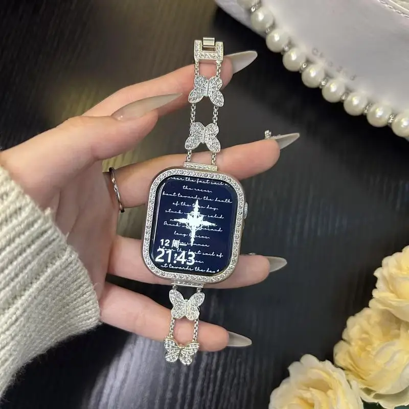 Butterfly studded diamond chain strap suitable for Applewatch S11/10 Apple Watch wristband
