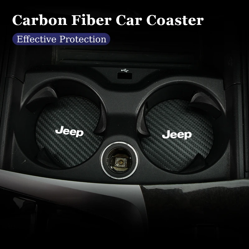 2Pcs Car Coaster Water Cup Pad Cushion Accessories For Jeep Renegade Grand Cherokee Compass Patriot Wrangler Trailhawk Rubicon