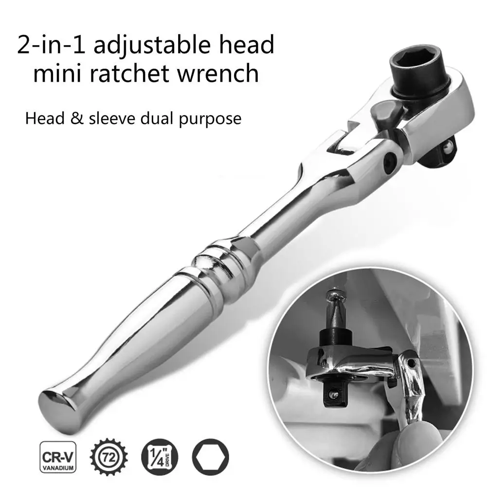 

2 In 1 1/4 Round Handle Ratchet Wrench Double Ended Quick Hand DIY Spanner Repair Home Socket Bit Tool 72 Teeth Screwdriver E8T0