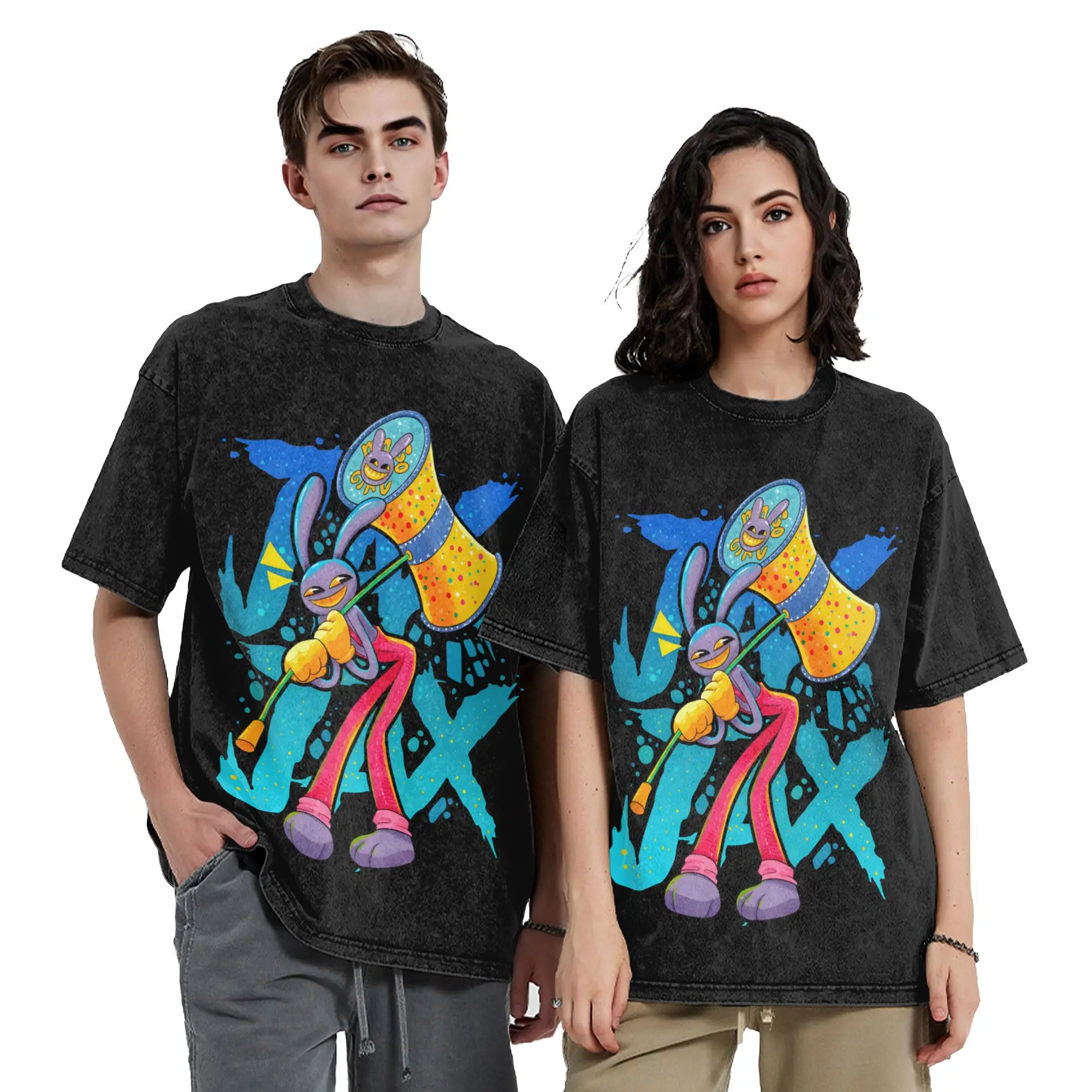 Jax Cartoon Digitals Circus Washed T Shirt Streetwear Vintage T-Shirts  Tees Men Women Cotton Harajuku Graphic