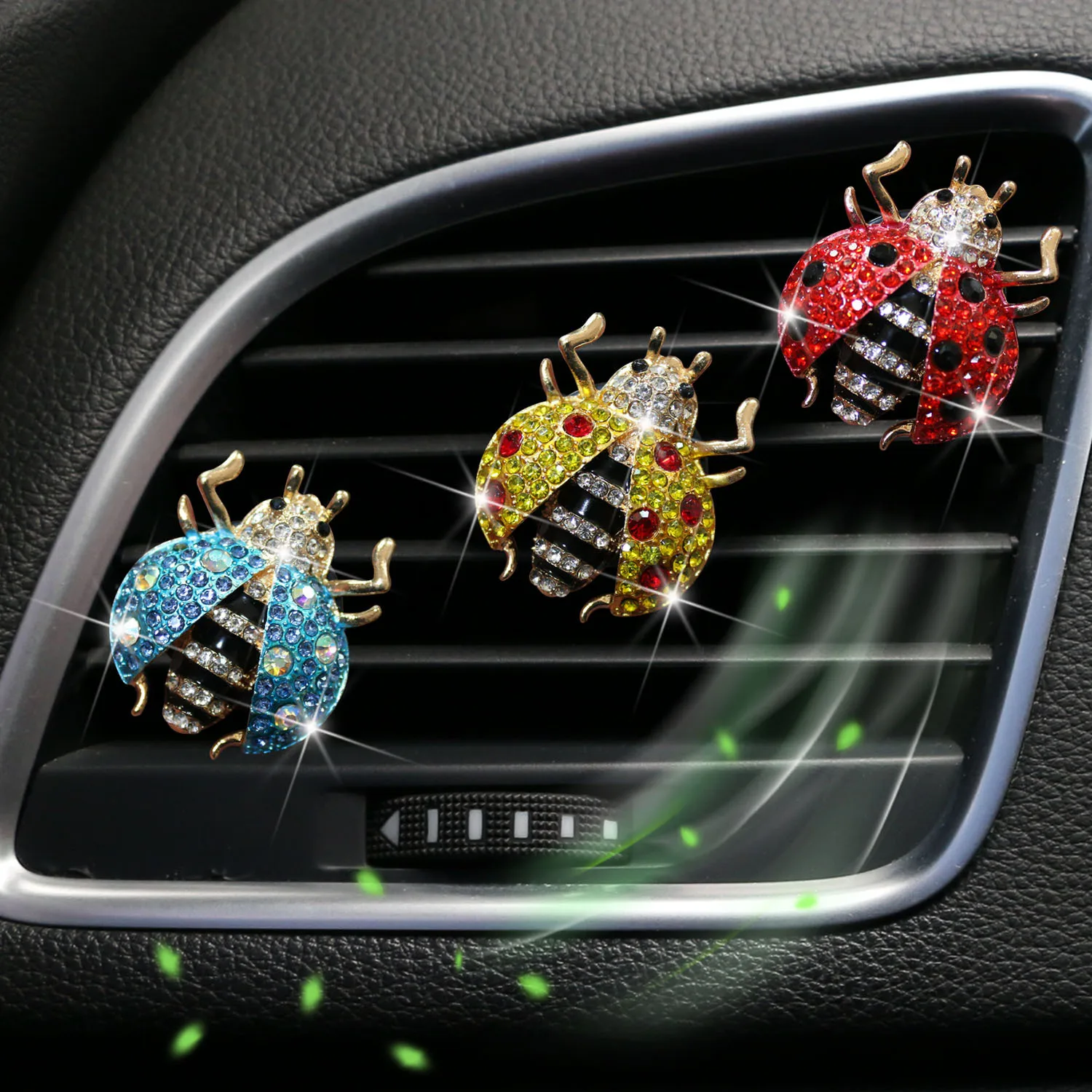1Pcs Rhinestone Beetle Car Vent Clip - Crystal Bee Air Freshener for Car AC Outlet, Sparkling Aroma Diffuser Ornament