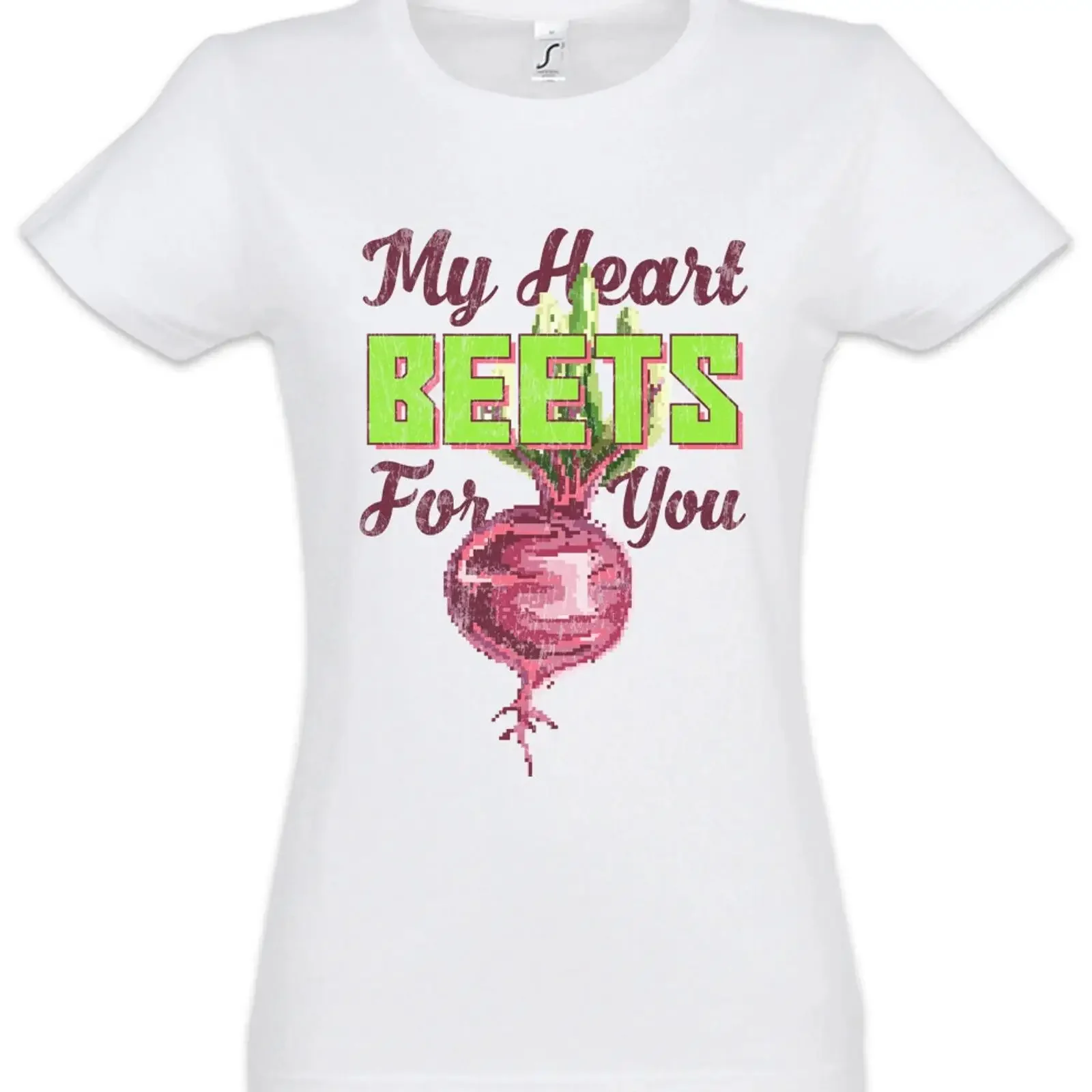 My Heart Beets For You Damen T Shirt Pixel Arcade Nerd Vegan Love Red Beet vintage Washed fashion Stylish homme Versatile