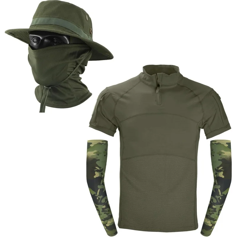 

Tactical Summer Gear Set, Camo Short-Sleeve BDU Boonie Hat, Birdseye Balaclava and Ice Sleeves