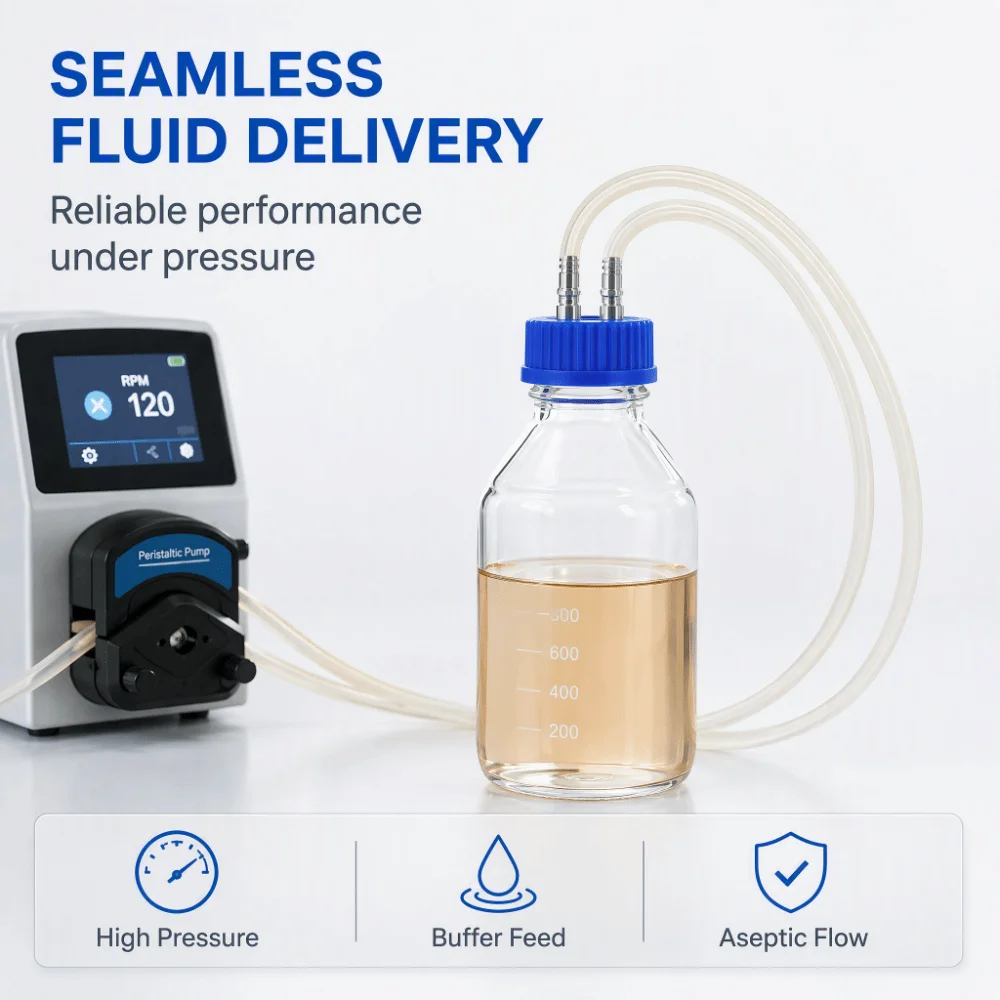 Safety Stainless Steel Mobile Phase Filling Cap 2 Port Design 8mm Diameter Laboratory Sampling Cap Liquid Filling Cap Leak Proof