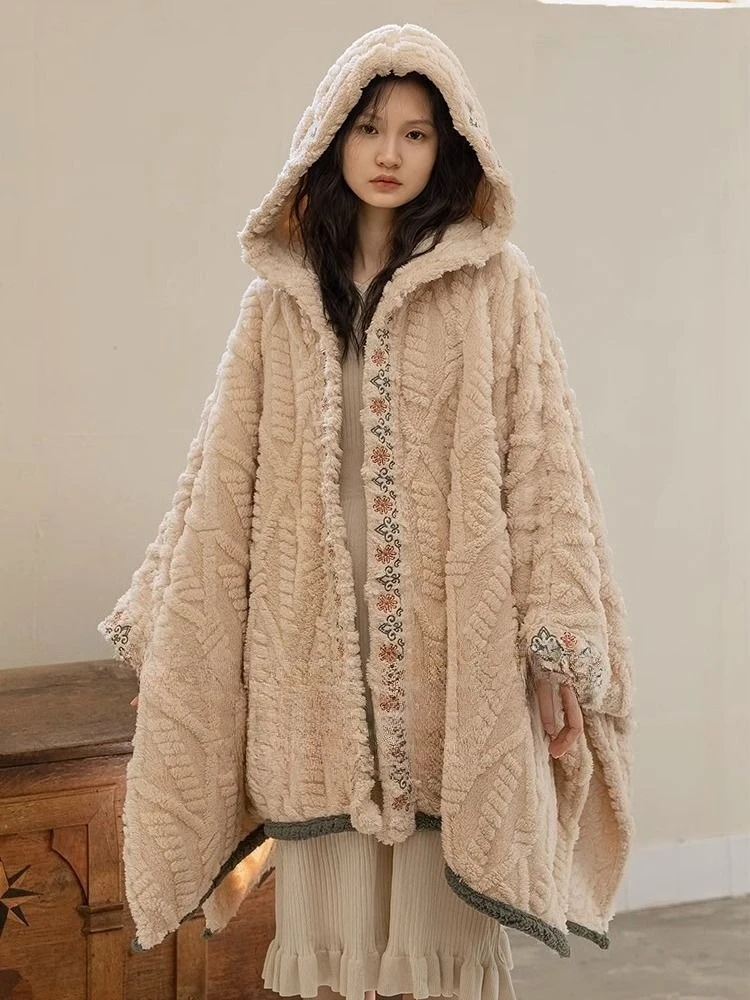 

Retro Velvet Cardigan for Autumn and Winter Loose Outer Layer Medium To Long Style Shawl Thick Cloak Nightgown Dress Jacket