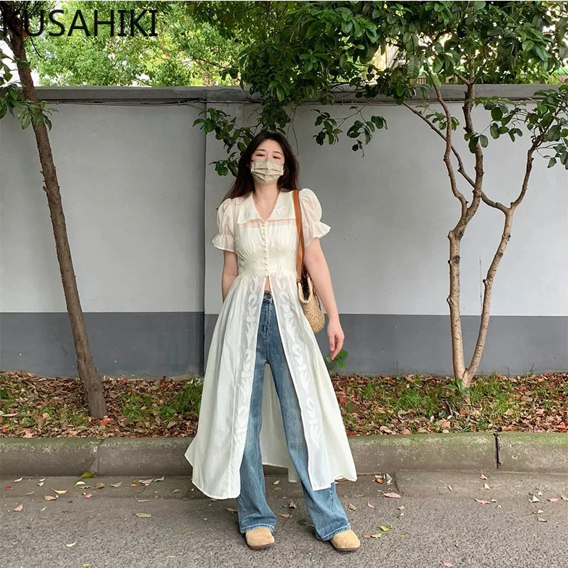 KUSAHIKI Causal Appliques Embroidery Two Pieces Dresses Women Spring Summer Vintage Cardigan Long Dress 2024 New Vestidos