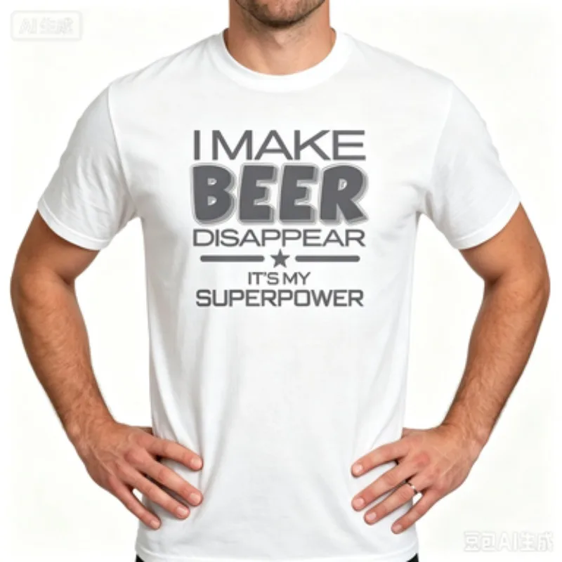 T‑Shirt I Make Beer Disappear It's My Superpower Print Crew Neck Short Sleeve Tee Funny Drinking Humor Casual Tops Novelty  Men