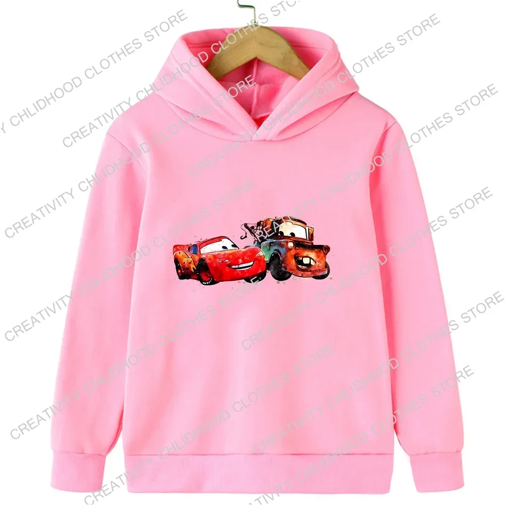 Cars Children Hoodies Lightning McQueen Sweatshirt Disney Kawaii Pullover Anime Cartoons Casual Clothes Girl Boy Kid Tops