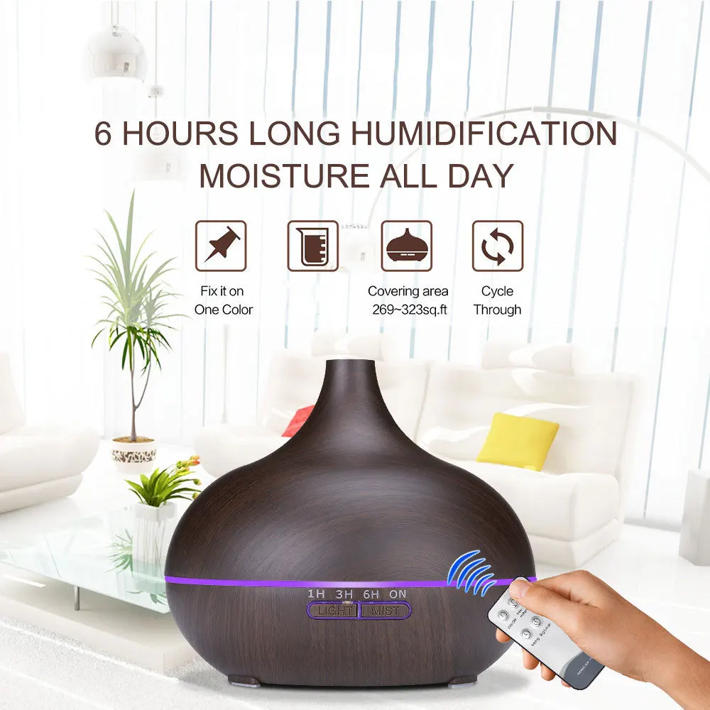 Timeable Aromatic Diffuser Office Air Humidifier USB Ultrasonic Mist Chiller with 7 Color Lights Remote Control Auto-Off Safety