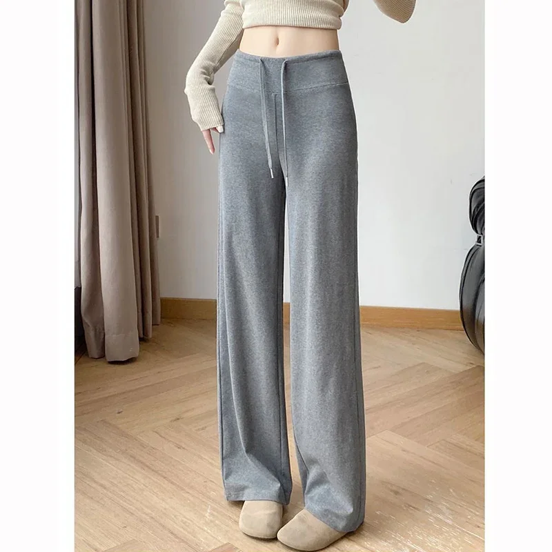 2025 여성 패션 캐주얼 얇은 스웨트팬츠 여성 슬림핏 하이웨이스트 바지 소녀 클래식 한국식 스트레이트 팬츠