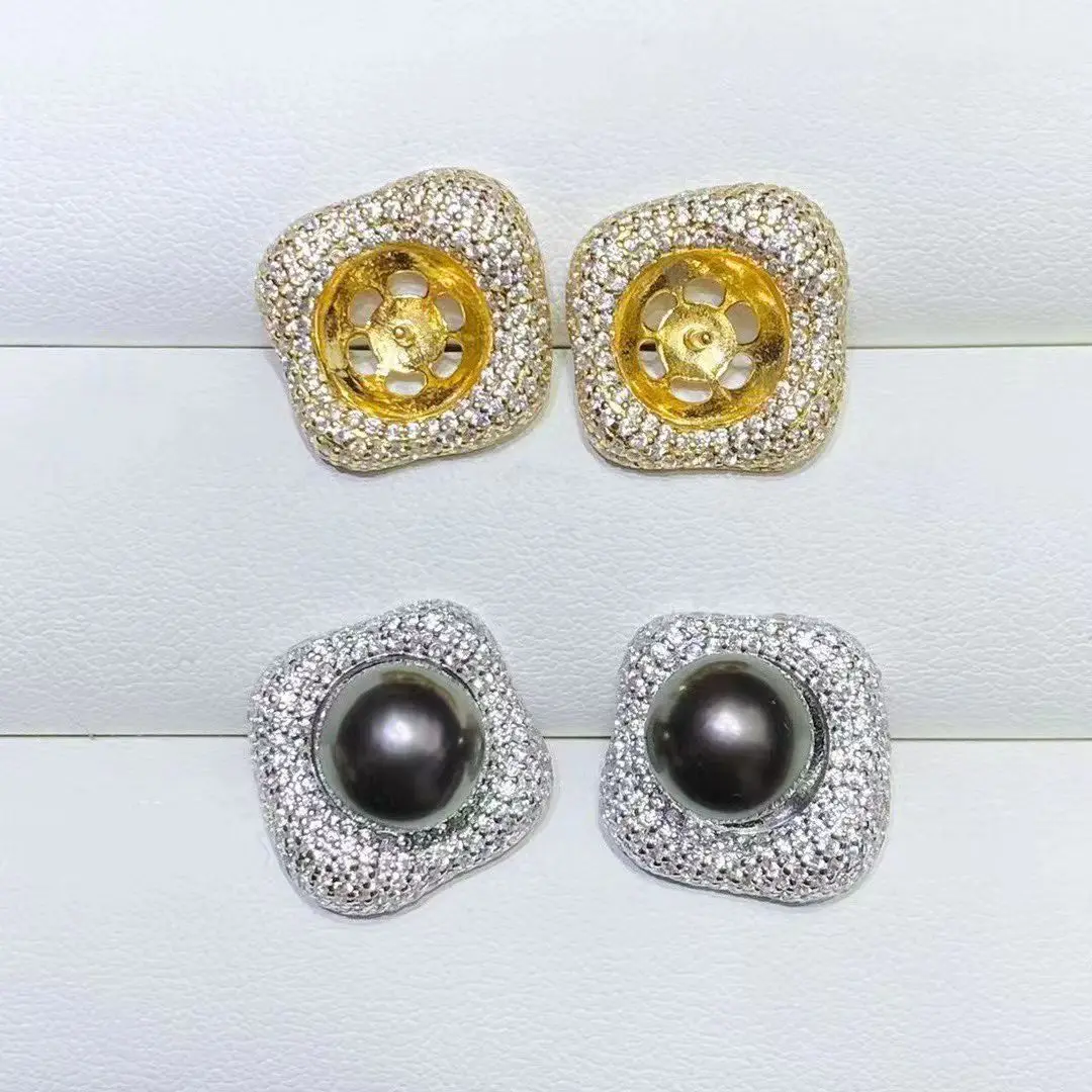 Wholesale S925 Sterling Silver Earrings Mount Findings Settings Base Mounting Parts Accessory for 10-11mm Pearls 5 pairs/lot