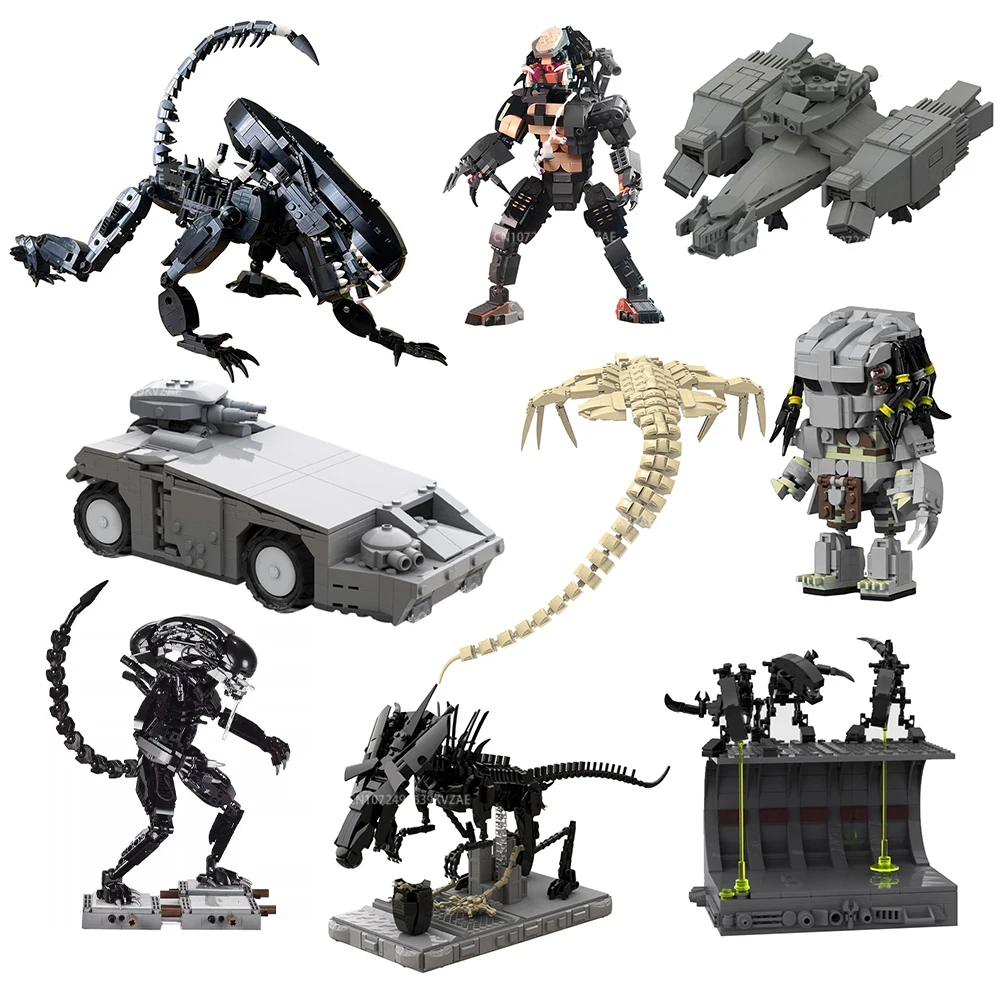 MOC Aliened Monster Building Block Action Figure Xenomorphs Mecha Predatored Parasite USCSS Ship Bricks Set Kids Toy Gift