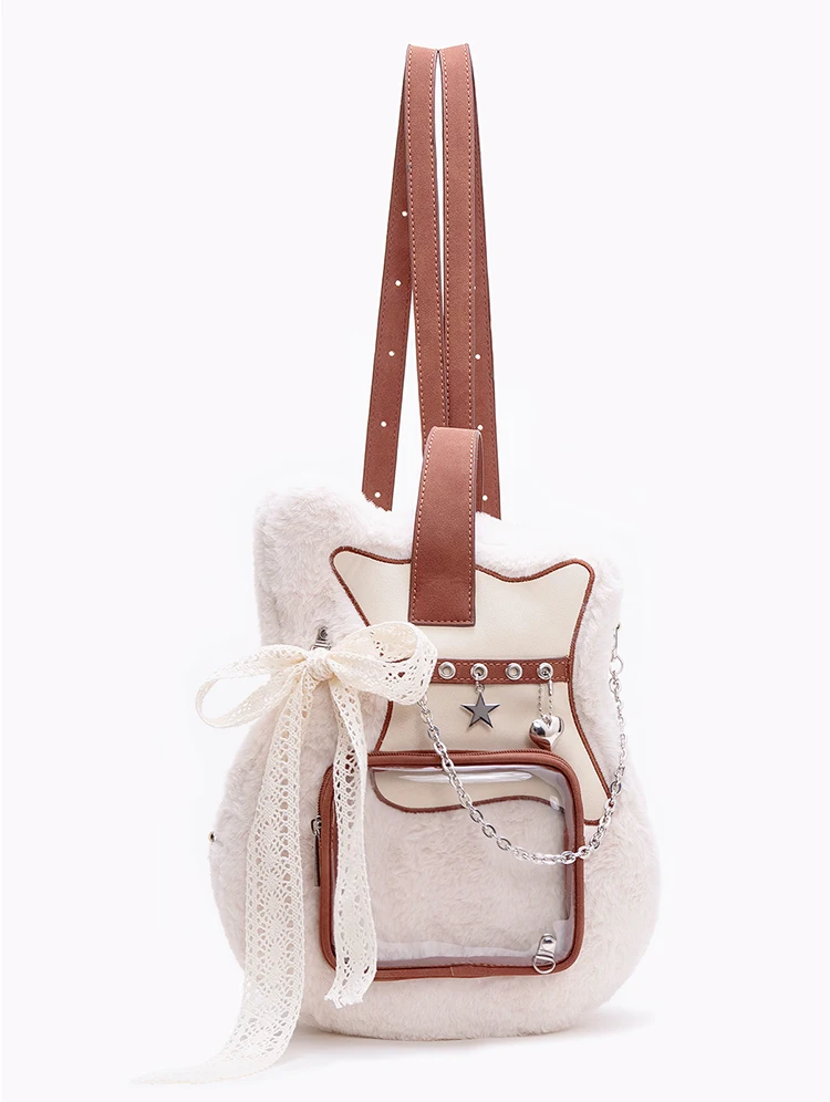 Original Plush Guitar Ltabag Creative Contrasting Color Sweet Cool Chain Double Shoulder Crossbody Backpack Sweet Love Bag Women