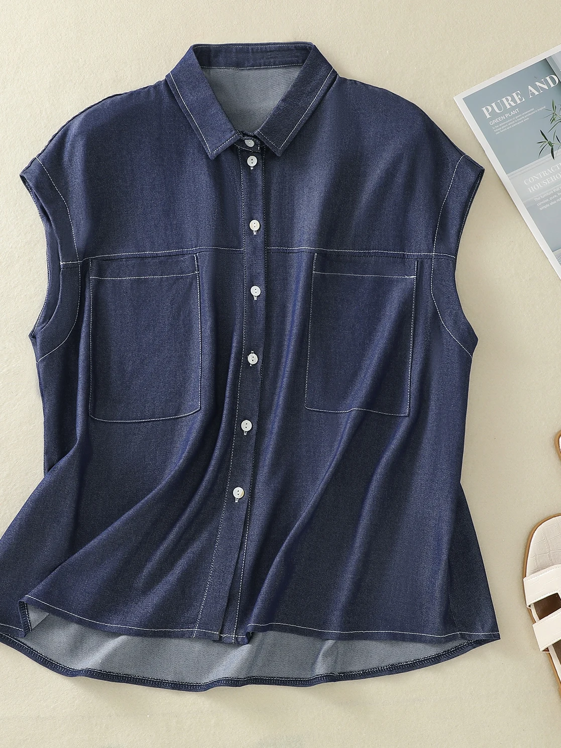 

Loose Casual Korean Japanese Denim irt Women's Artistic Slimming Ne Svel irt Comfortable Versatile Summer Top