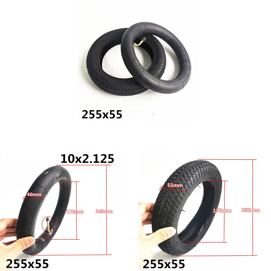 255x55 Scooter Tyre Children\'s Three-Wheeled Baby Hand Push Inner And Outer Tire Inner Tube Size: 245mm*40mm Tire Size 255*55mm