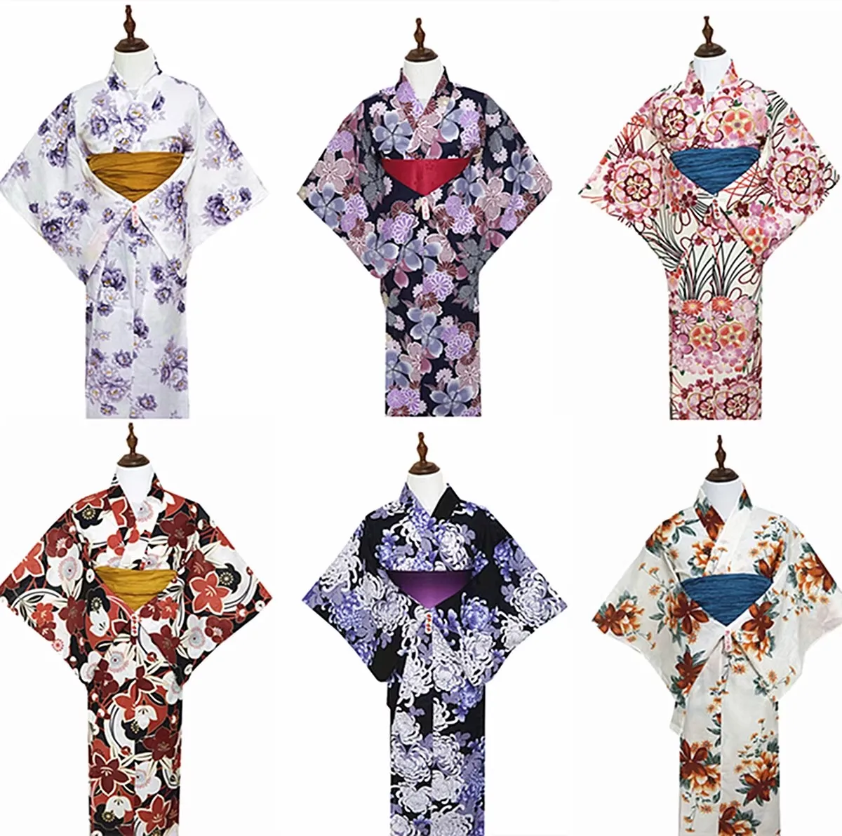 

Women Japanese Traditional Long Sleeve Kimono Red Color Flower Prints Formal Yukata Cosplay Costume Performance Dress