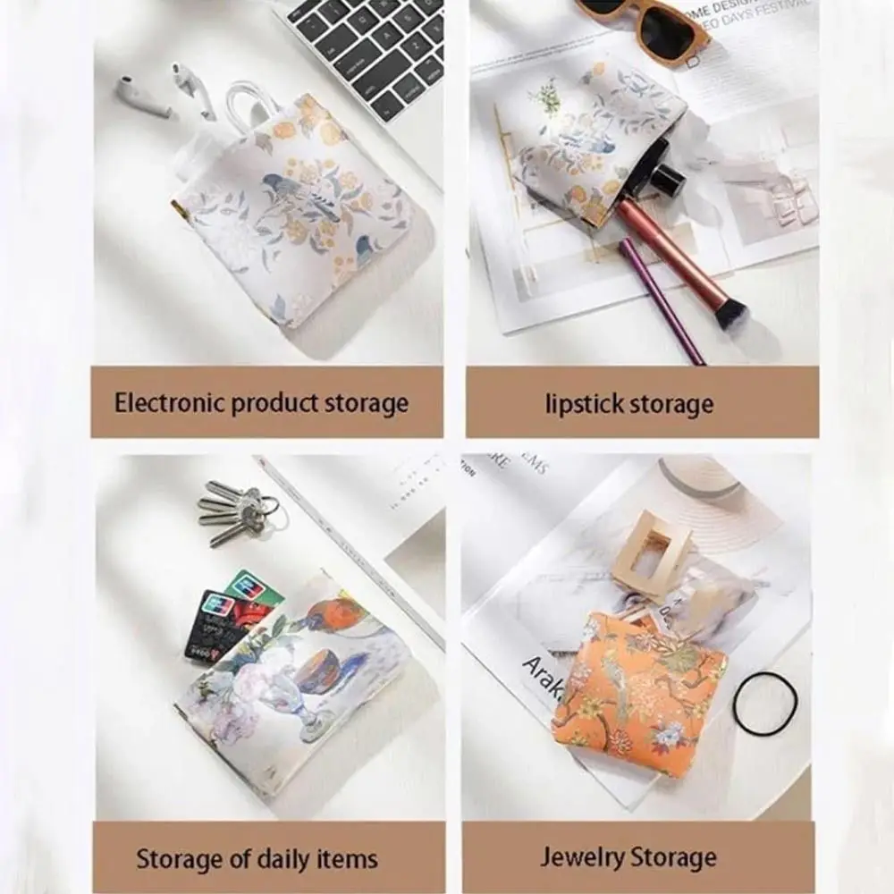 المحمولة بو محفظة للعملة مقاوم للماء زهرة الطيور طباعة حقيبة مستحضرات التجميل التلقائي إغلاق كابل بيانات تخزين حزمة النساء #3