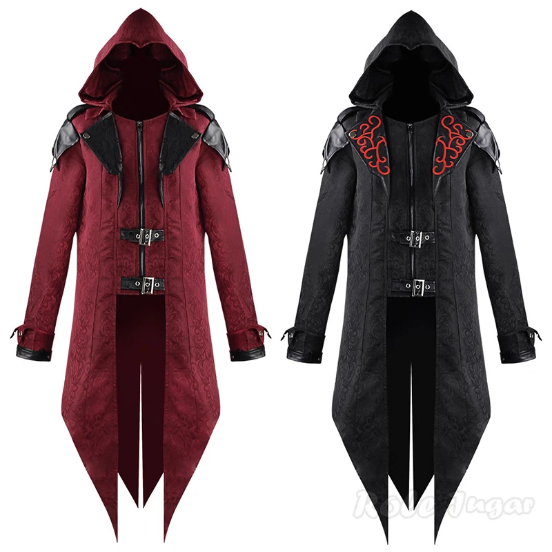 Assassin Cosplay Medieval Man Streetwear Hooded Jackets Outwear Creed Costume EmbroideryRetro Uniform Coat Halloween Costume