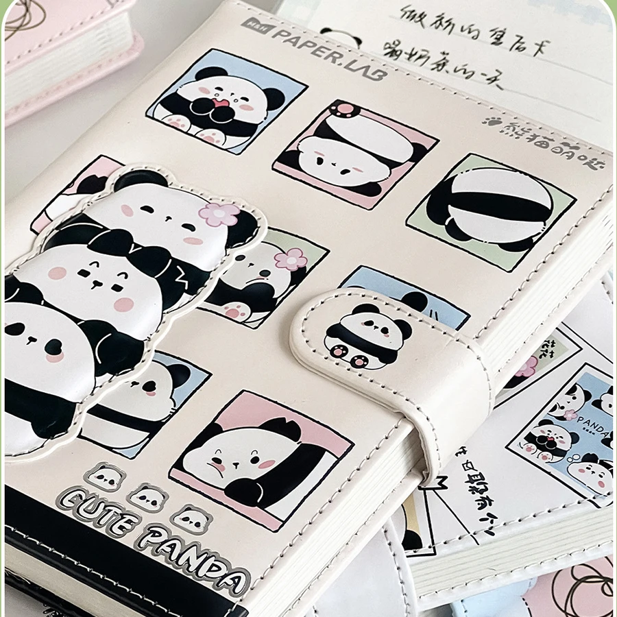 cartoon panda theme notebook color page illustration soft leather magnetic buckle notepad children\'s cute diary