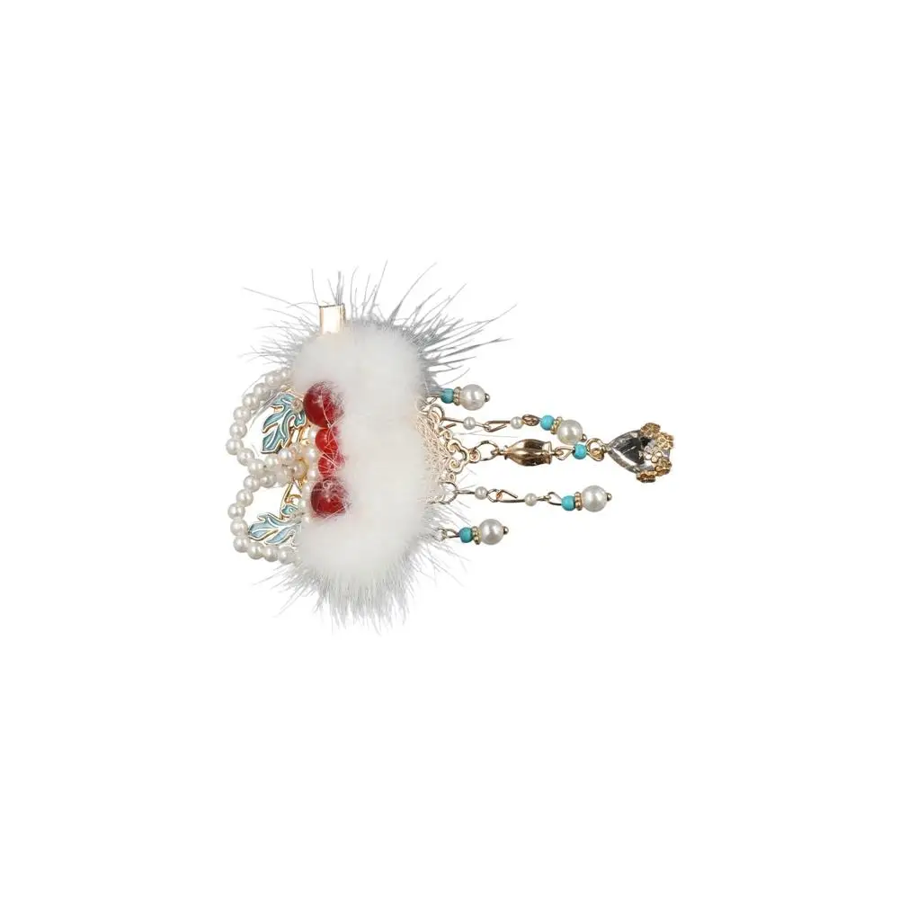 All-match Tassel Lion Hairpin Pearl Plush Ball Hanfu Hairpin Ancient Headwear Cloth Chinese New Year Headwear Children