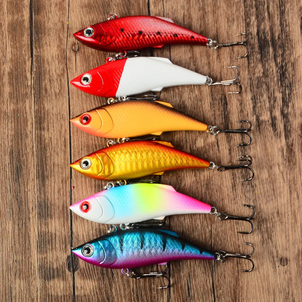 6pcs VIB 3D Eye Color Laser Spinning Fishing Tackle Hook Casting Pesca Vibetion Bait