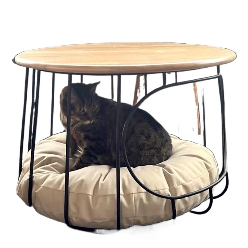 Solid wood cat nest coffee table creative pet furniture, people and pets share, multi-functional wrought iron coffee table Int