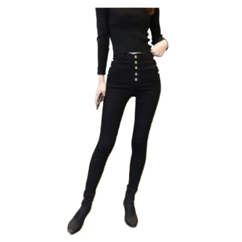 Black Colour Leggings High-waist Skinny Jeans Women Small Feet Slim Slim Stretch Pencil Denim Pants New Autumn Winter Trousers