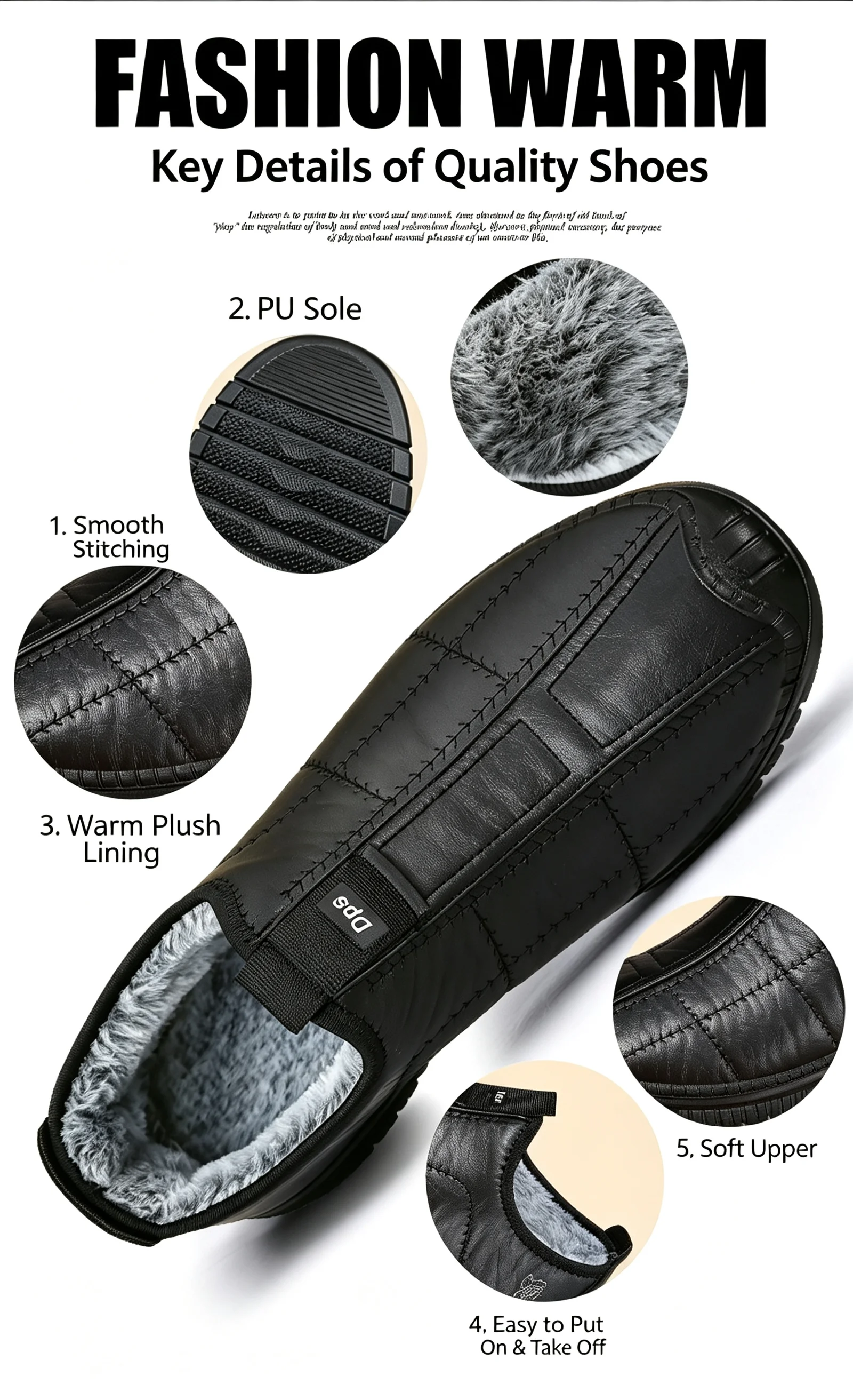 Winterstiefeletten für Herren, mit weichem Innenfutter für Wärme, wasserdichtem Obermaterial, rutschfester, dicker Sohle, ideal als bequeme Freizeit-Schuhe für den täglichen Gebrauch. – Detail 4