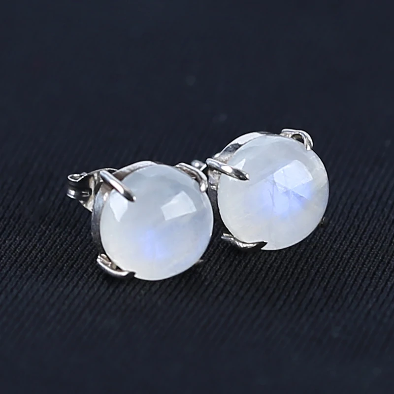 Hot Sale Natural Moon Stone Gemstone Earrings 925 Sterling Silver Findings Jewelry Accessories 19mm 3.2g