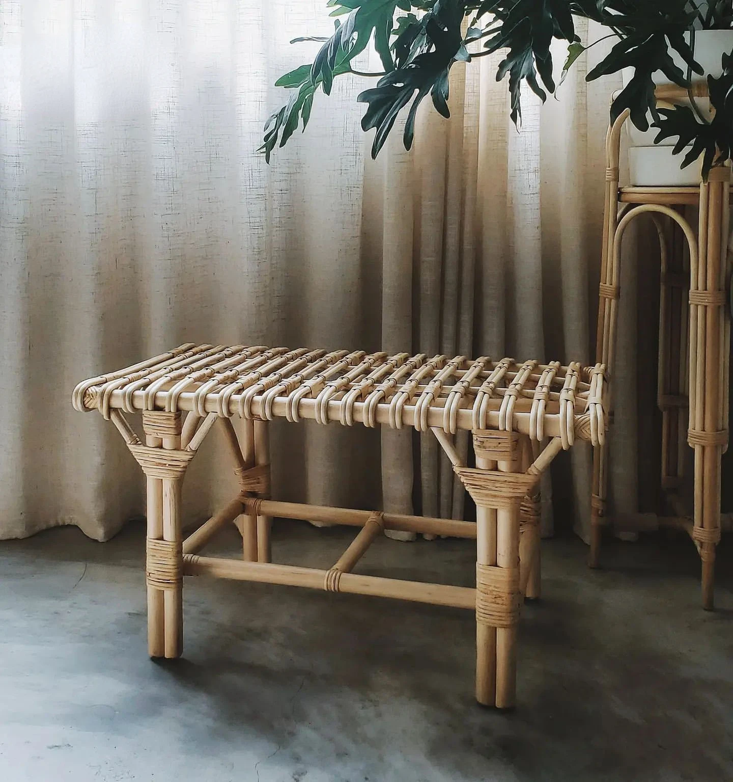 Vine Making French Handmade Cane Weaving Shoe Changing Stool Creative Retro Home Entry Bench