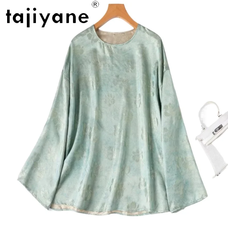 

TAJIYANE 100% Real Mulberry Silk T Shirts for Woman Luxury Jacquard T Shirt Long Sleeve Tops 2026 Fall Clothes Women топ женский