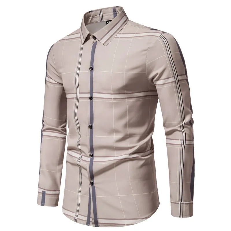 New Men's Vertical Striped Shirt Fashion Long Sleeve Lapel POLO Shirt Casual Breathable Breasted Top Shirt Men