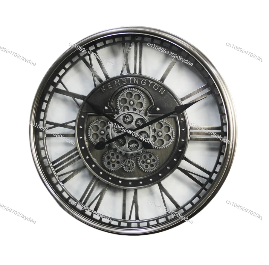 Oversized Large Industrial Loft Metal Moving Gear Wall Clock For Modern Living Room Decor