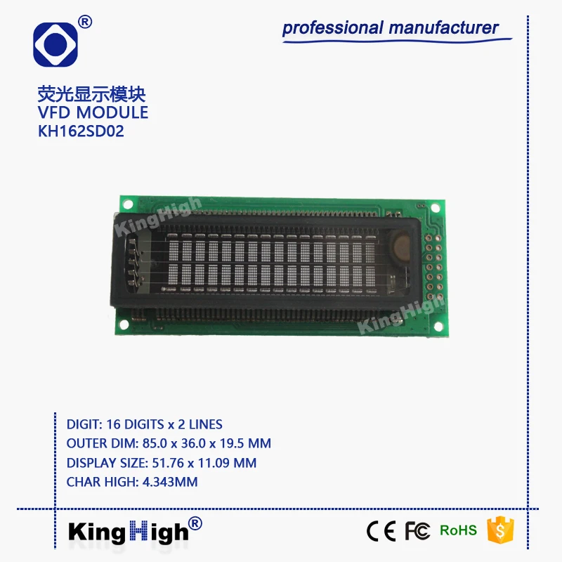 

Kh162sd02 Is the Same as 16t202da1 16 X 2 Fluorescent Display Module VFD Module Double Line 16 Characters