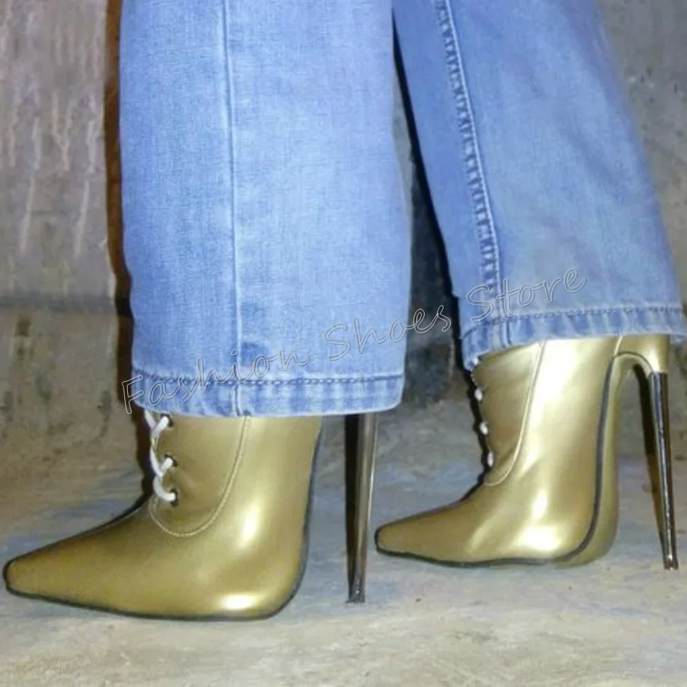 Gouden Zijrits Veterlaarzen Puntschoen Stiletto Hoge Hakken Hoge Hak Schoenen voor Vrouwen Hakken 2023 Nieuwe Zapatos Para Mujere