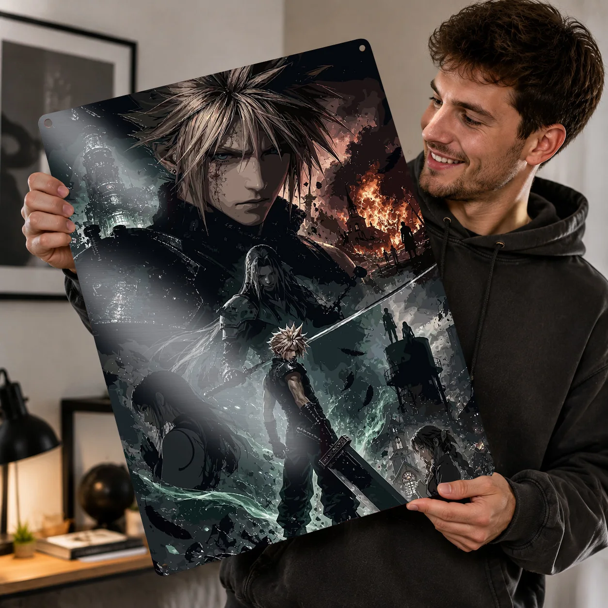 Final Fantasy VII Pixel Art Poster Retro 3D Printed Metal Signs Customized Wall Hanging Gift for Decor Room Decoration Items