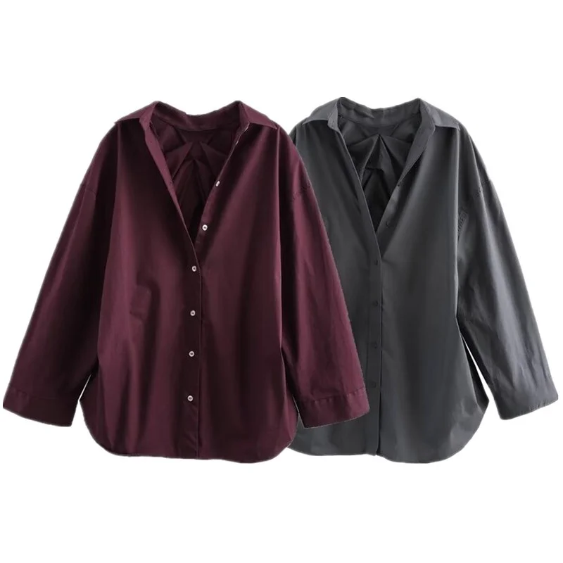 Autumn Winter Loose Fit Long Sve Women's irt Ba Pleated Silk Gauze Versatile Sle Regular Length Premium Quali